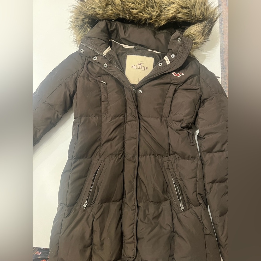 Hollister faux fur puffer parka in brown